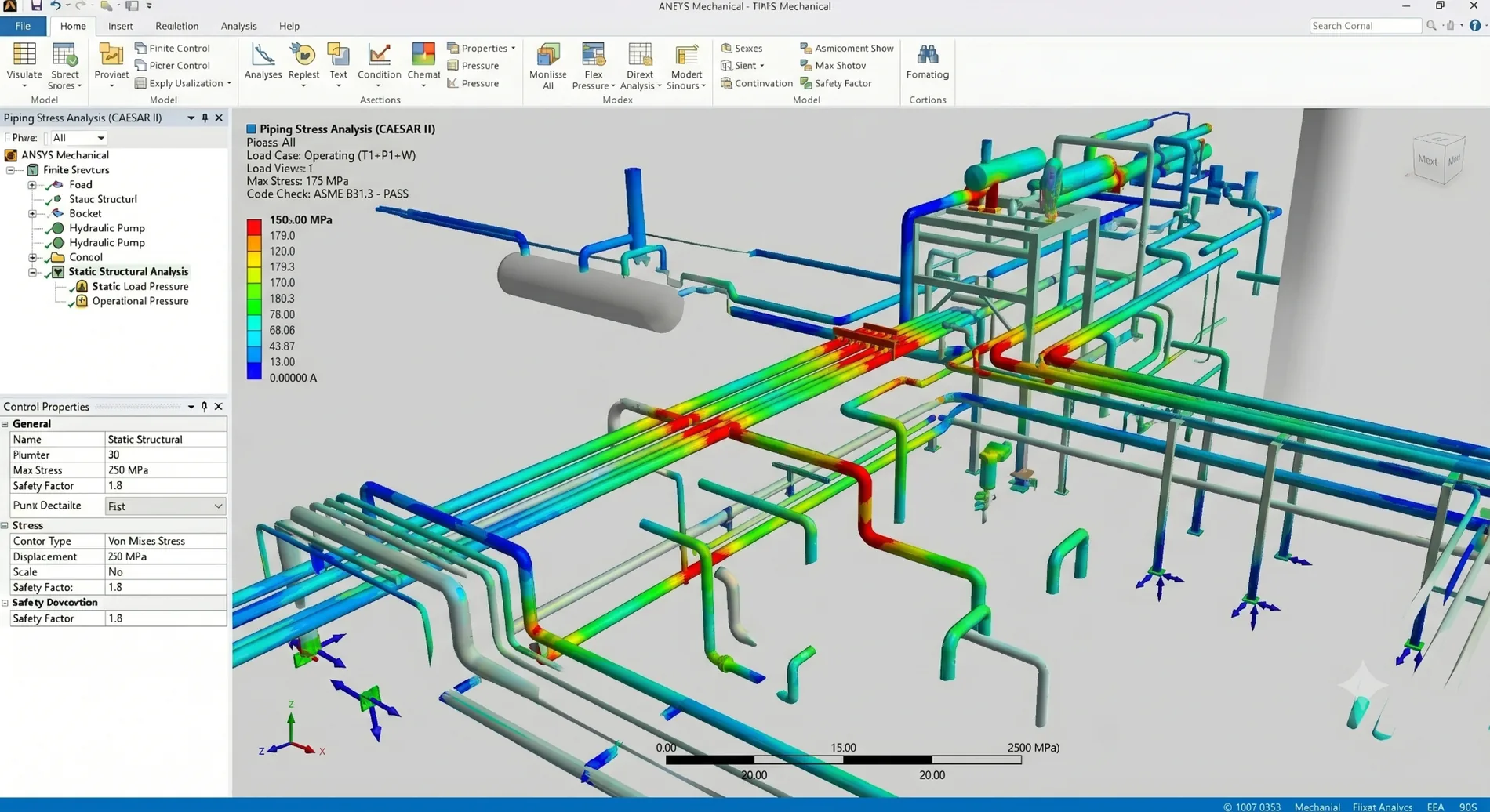 Piping flexibility and stress analysis for an industrial process system