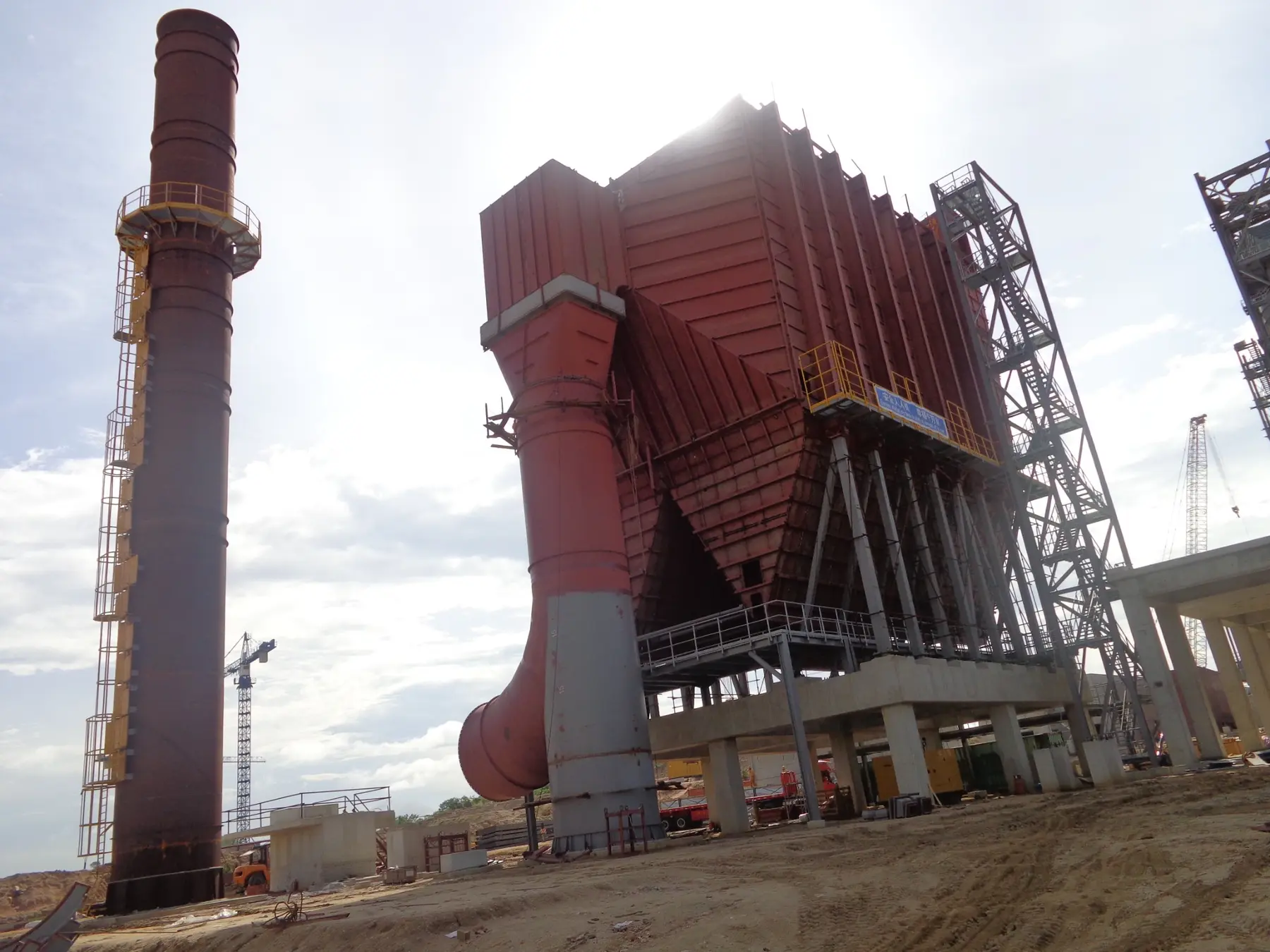 Large industrial dust collection equipment and ducting under construction