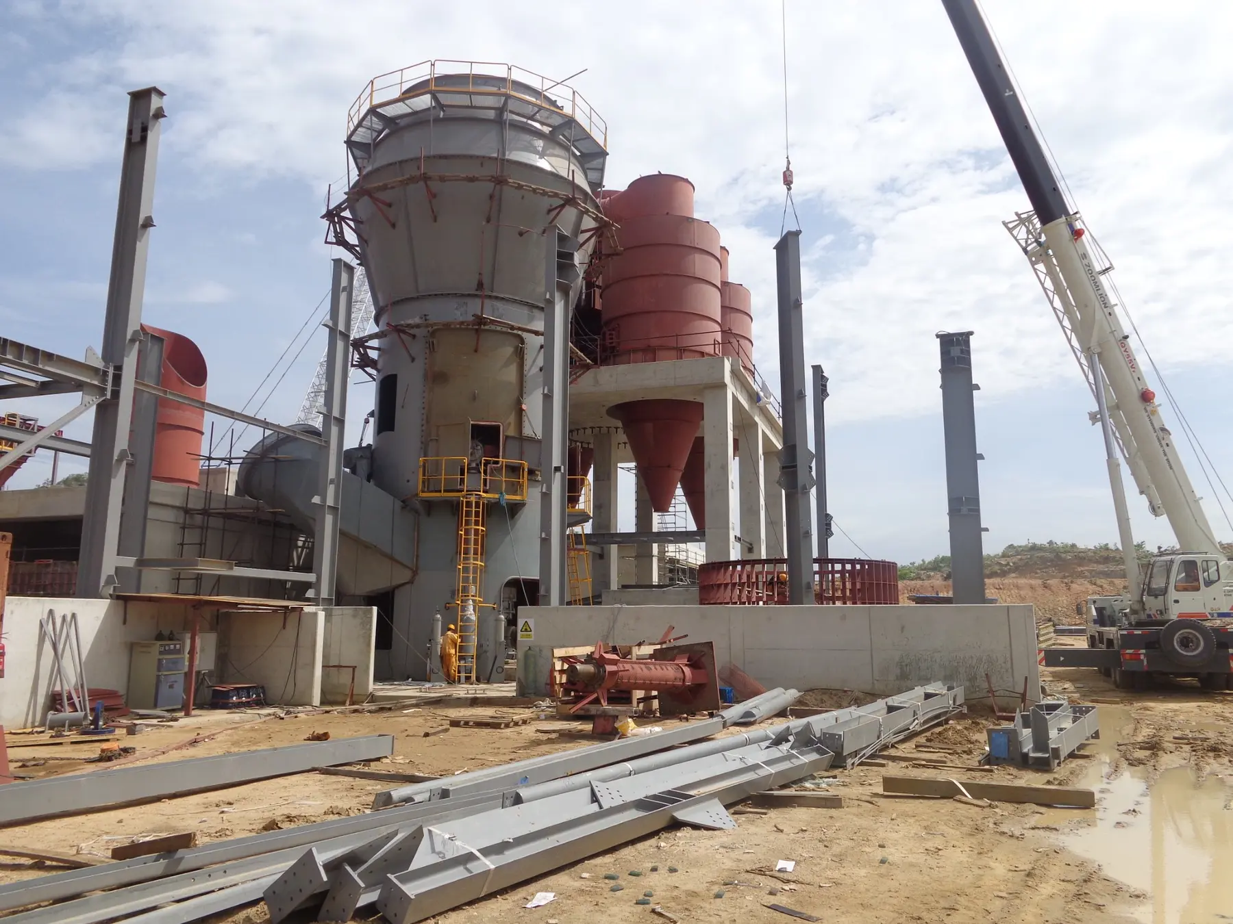 Raw mill and cyclone system during industrial plant erection